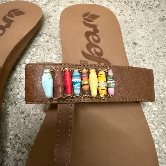 Reef Womens Brown Foam Sandals With Beaded Strap Size 8 - Picture 3 of 5